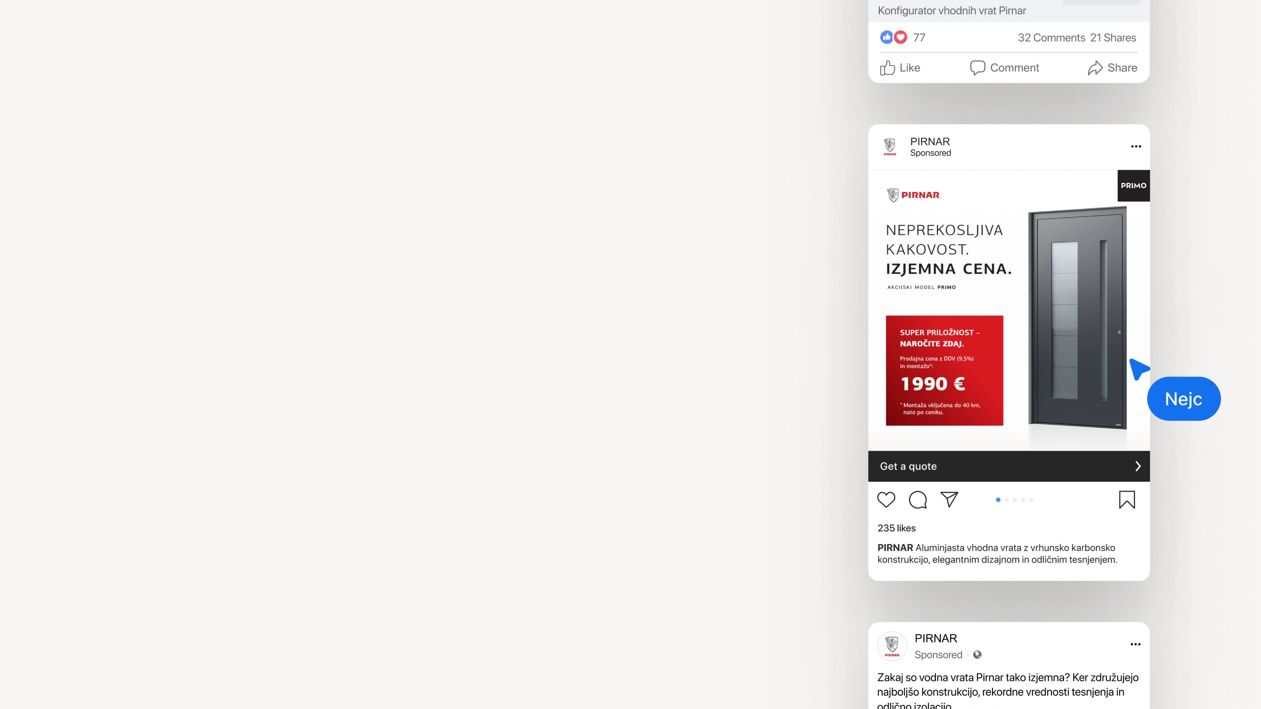 PIRNAR performance design creatives for Meta advertisement: Project hero by Nejc Ovnik (NEITS)