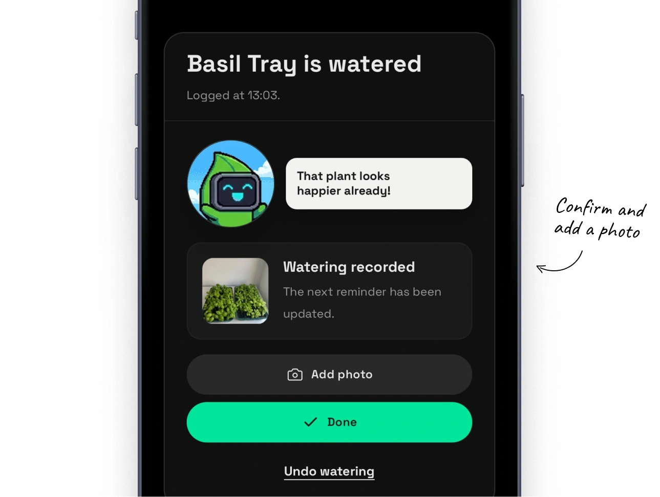 Mossumi plant care app design and development: Logging watering with a slide by Nejc Ovnik (NEITS)