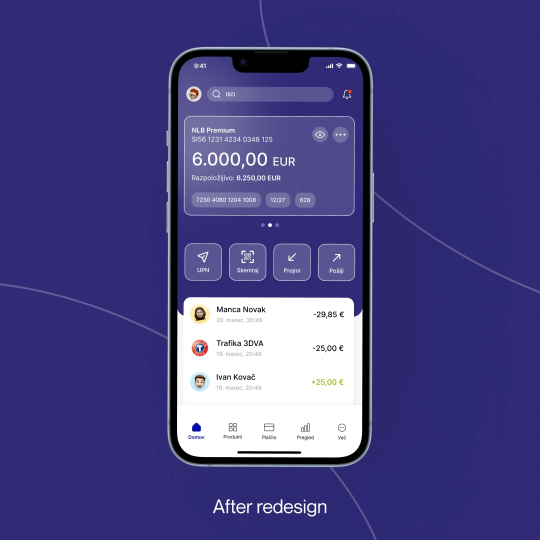 UI/UX redesign of Slovenia's most used banking app NLB Klik: Before and after the redesign of NLB Klik app by Nejc Ovnik (NEITS)